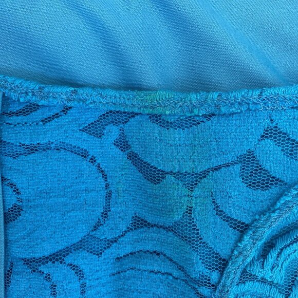 Anthropologie Muse SZ 6 Blue Preppy Sleeveless Lace Overlay Dress Ruffled Hem - Picture 11 of 11